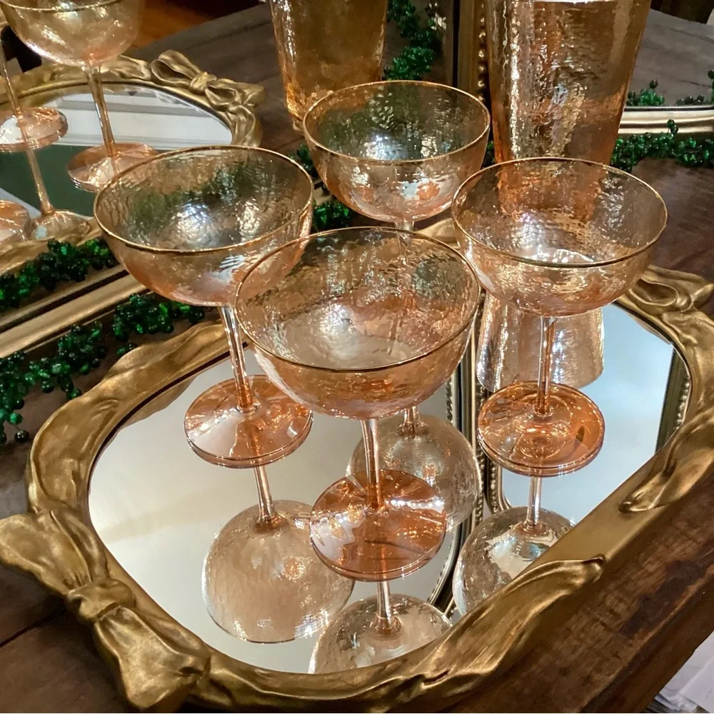 4 Anthropologie iridescent honey luster champagne glasses Zaza collection - NIB